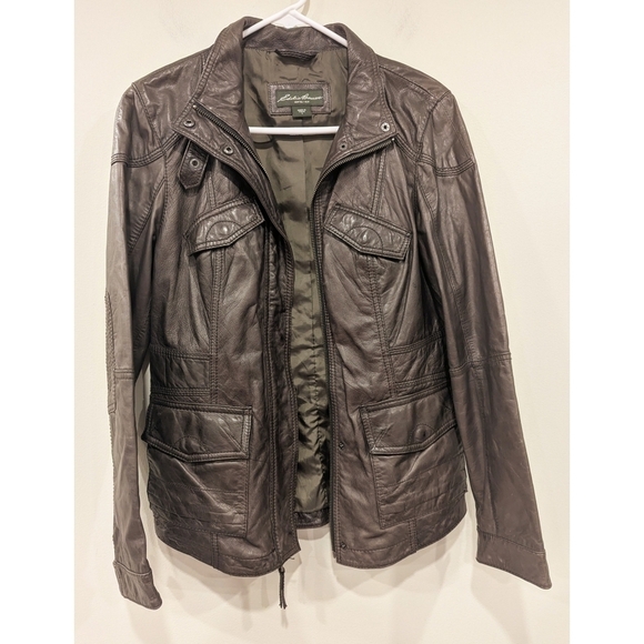 Eddie Bauer Dark Brown 100% Lamb Leather Jacket Size Small - Picture 1 of 6